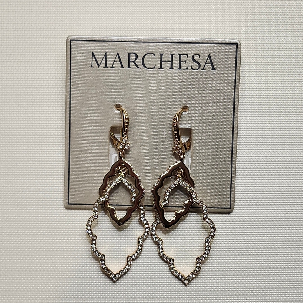 NWT Marchesa Gold-Tone Coral Open Orbital Crystal Drop Earrings